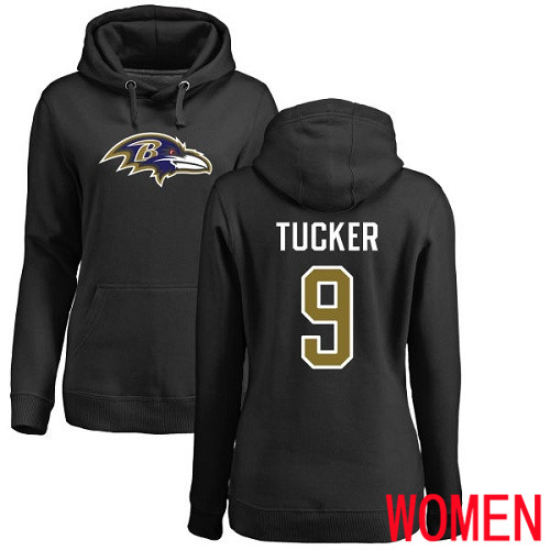 Baltimore Ravens Black Women Justin Tucker Name and Number Logo NFL Football #9 Pullover Hoodie Sweatshirt